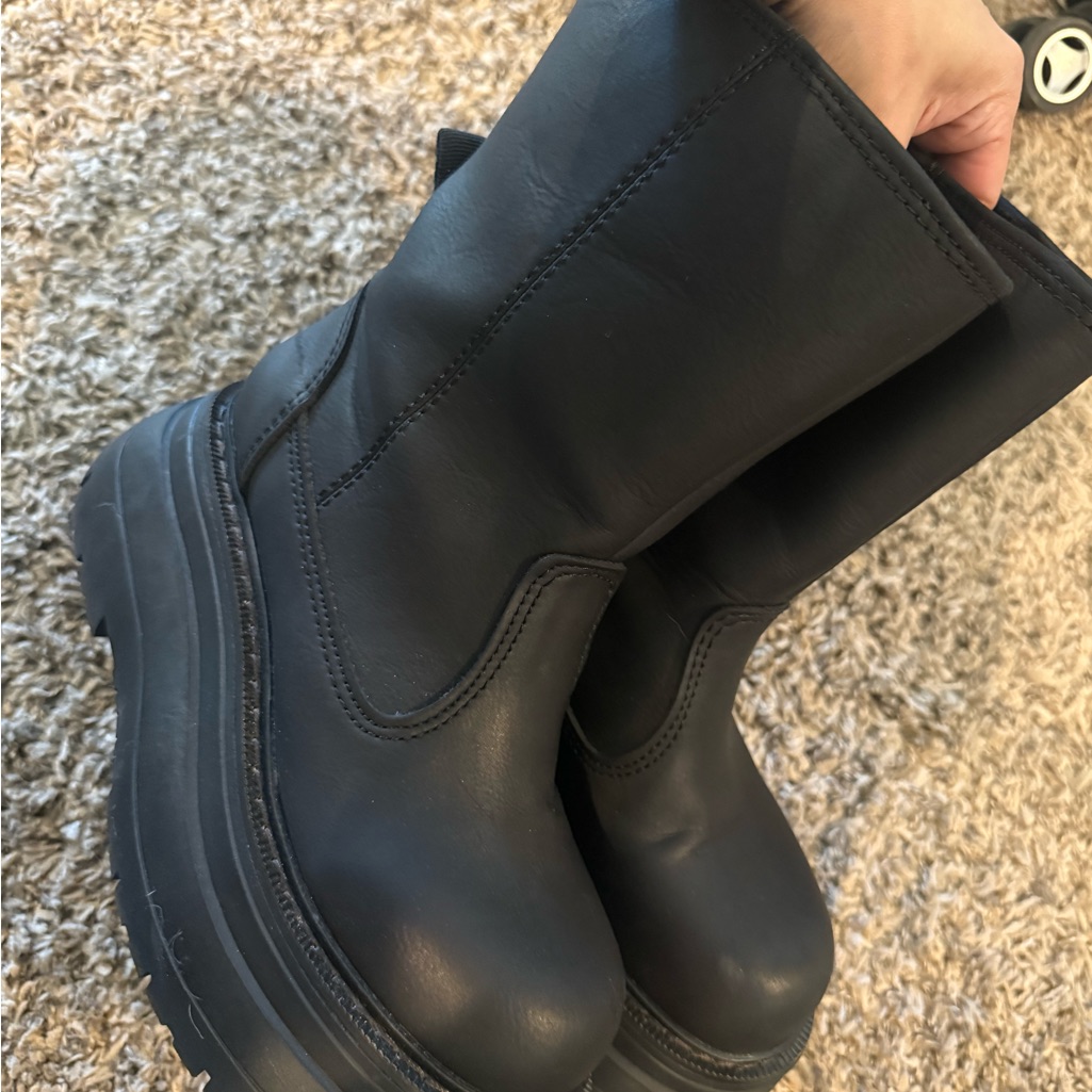 Platform Mid-Calf Black Darker Wavs Chunky Platform Boots Leather